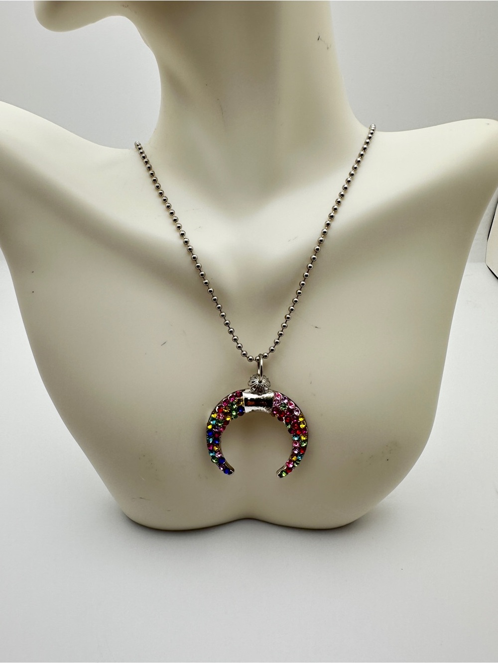 Multicolor Crystal Crescent Pendant Necklace - Women's Jewelry
